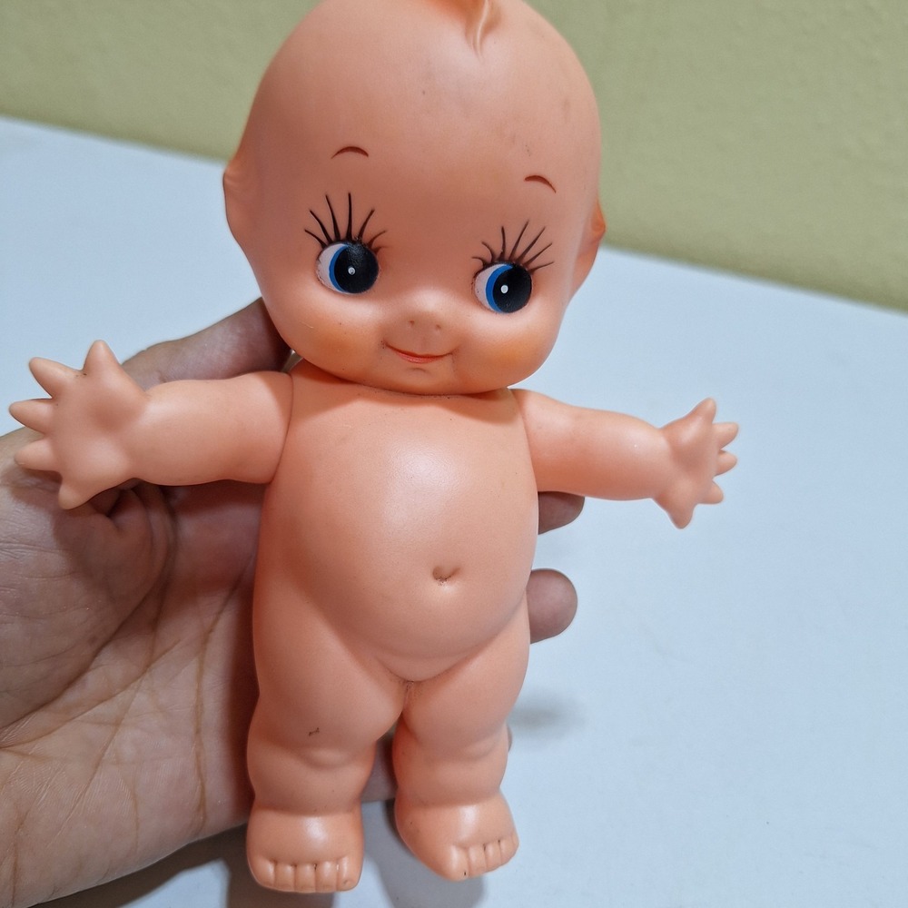 Vintage Kewpie Style Baby Doll 7.5" Rubber Vinyl Blue Eyes Molded Hair Japan?